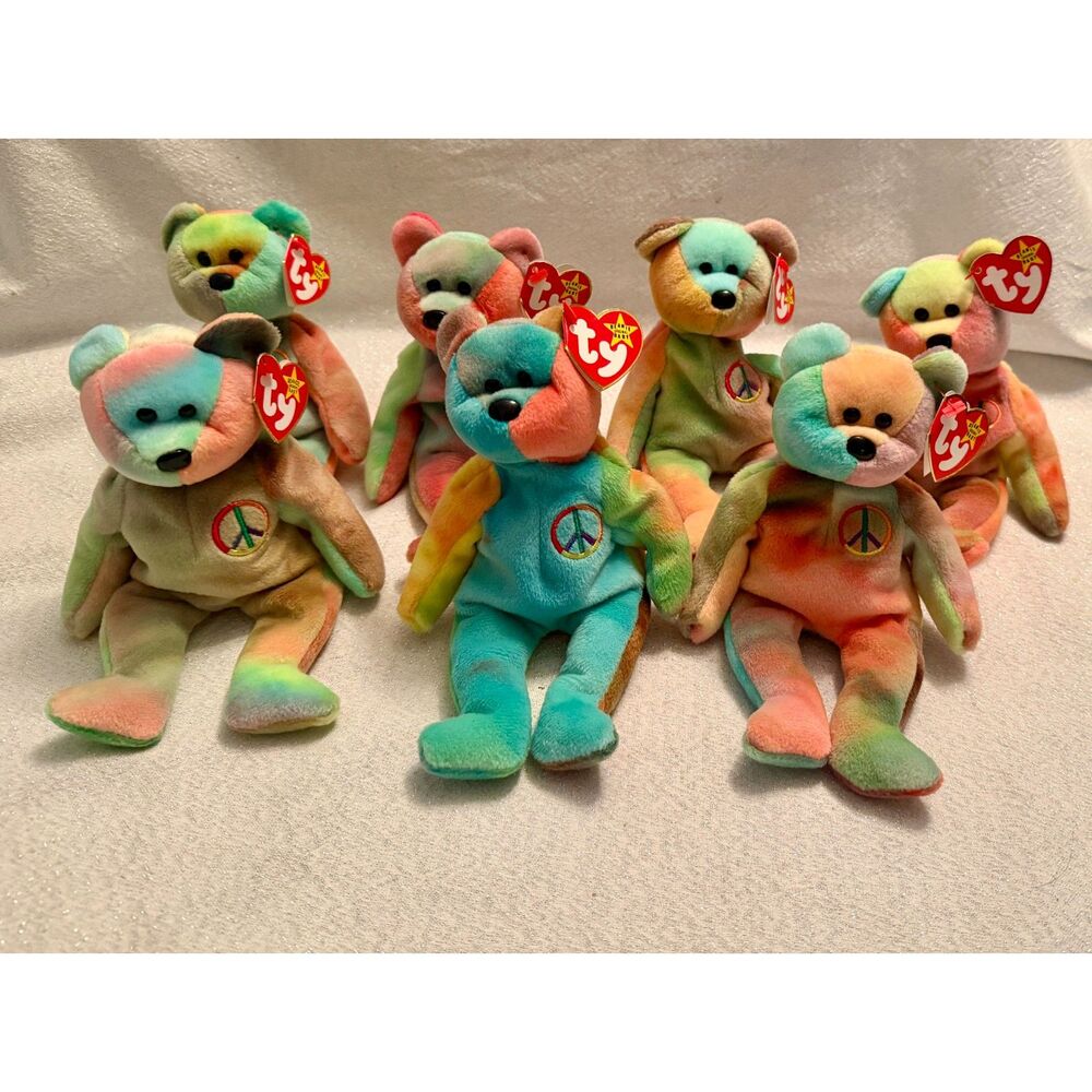 Lot of 7 TY Beanie Baby Peace Bears